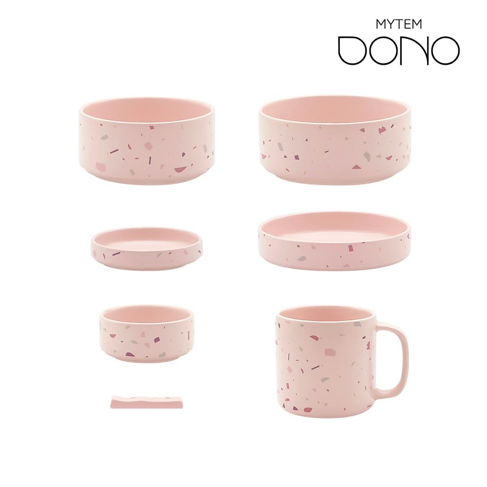 [MYTEM] DONO Terrazzo Ceramic Tableware Set 7P (Cream Vanilla, Soft Pink) Safe, stylish, and practical single-person dinnerware with heavy metal-free certification.