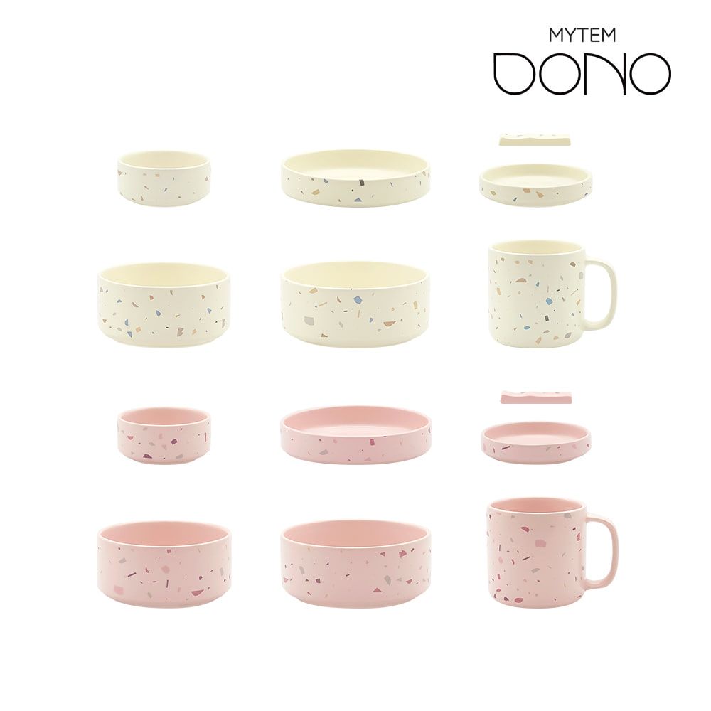 [MYTEM] Dono Terrazzo Dinnerware Set 14P (Cream Vanilla, Soft Pink) Heavy Metal-Free, Safe, and Stylish Dinnerware Set with Practicality and Aesthetic Appeal