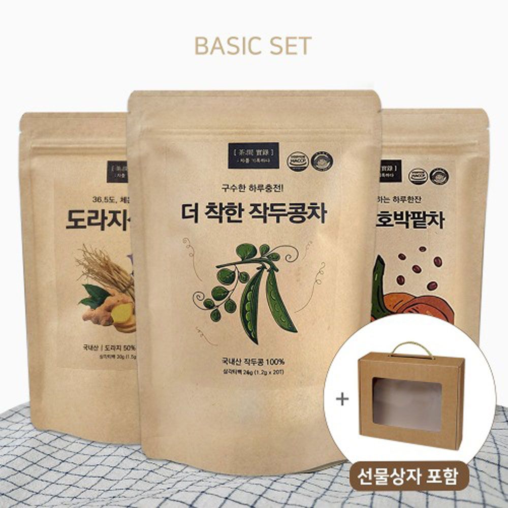 [GOOD FARMER] Basic Tea Gift Set – A Thoughtful Gift of Health with Sword Bean Tea, Balloon Flower Ginger Tea, and Pumpkin Red Bean Tea ,Made in Korea