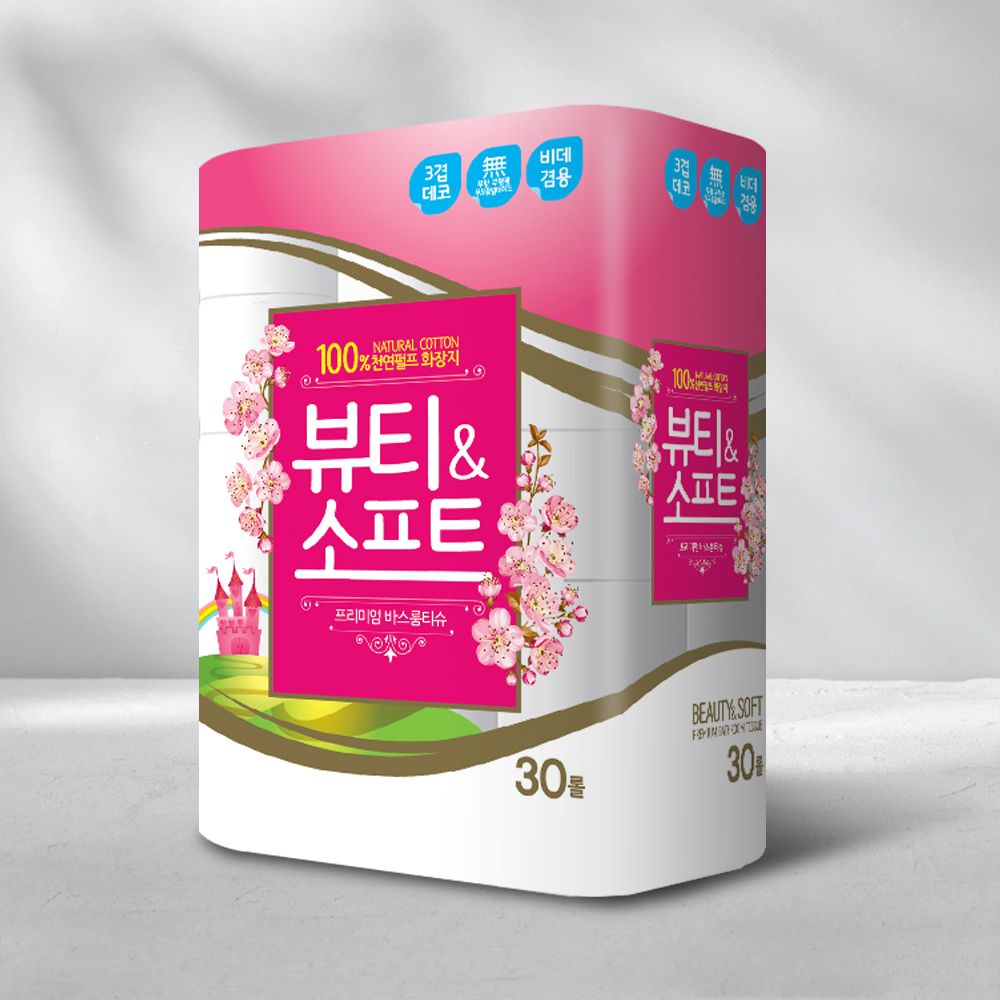 [HAPPY S&P Paper] Beauty & Soft 30, 30m*30R    – Soft and Clean 3-Ply 100% Natural Pulp Toilet Paper_ Made in Korea
