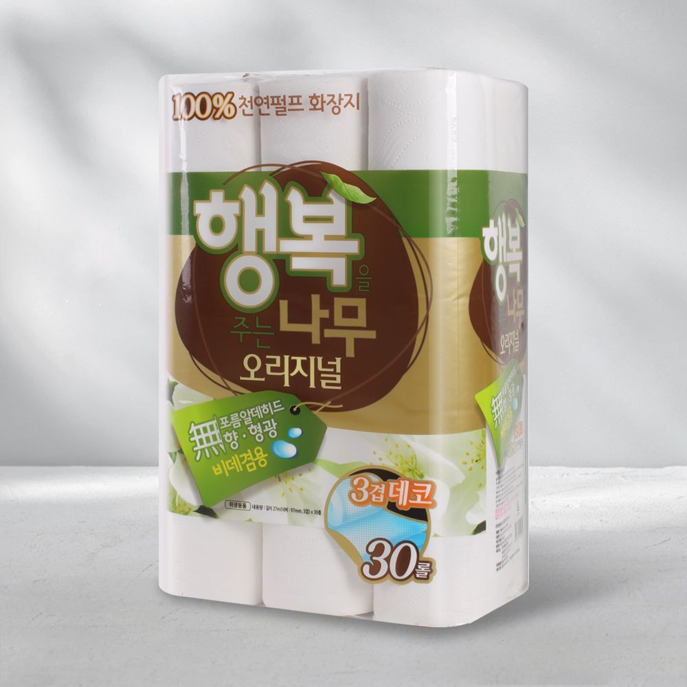 [HAPPY S&P Paper] Tree of Happiness Original 27, 27m*30 Rolls    – Soft and Clean 3-Ply 100% Natural Pulp Toilet Paper_ Made in Korea