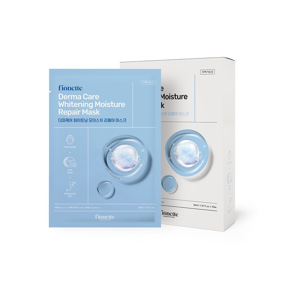 Fionette Derma Care Whitening Moisture Repair Mask 10 Sheets – Brightening & Deep Hydration Sheet Mask, Intensive Ampoule Essence, Skin Tone Repair _ Made in Korea