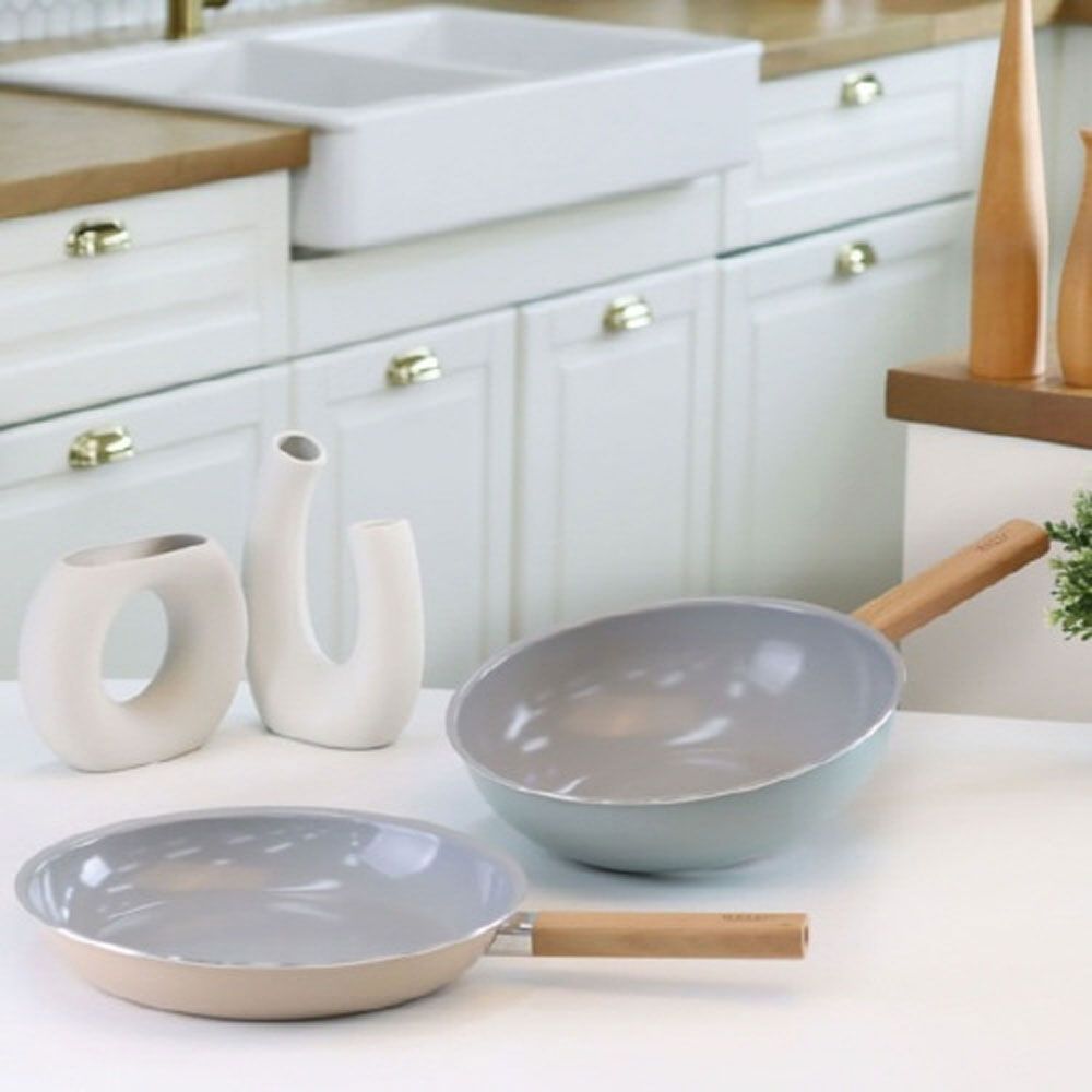 [M.v.Eisenberg] ERST IH Ceramic Pan Series – 28cm Frying Pan, 28cm Wok | Non-Stick, Natural Mineral Coating, Induction-Compatible, Easy to Clean, with Elegant Wood Handle