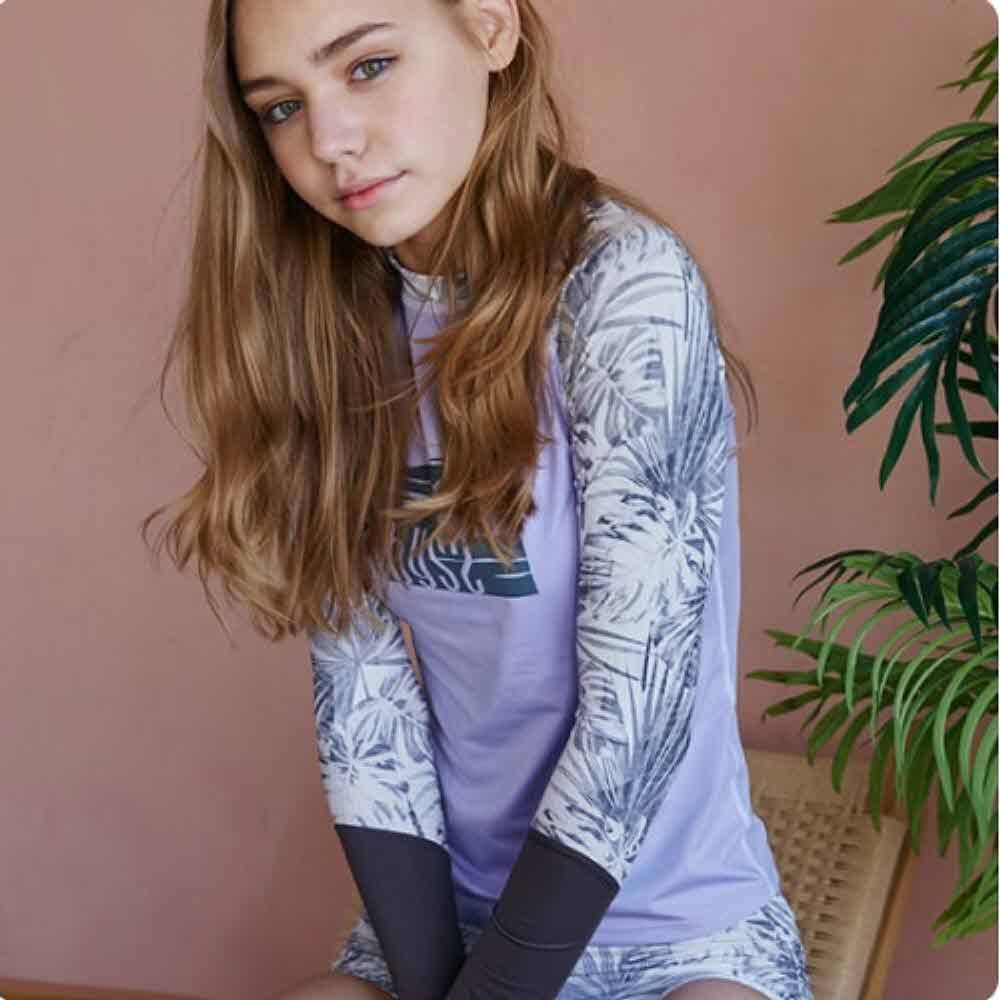 ABYSS WT217 Women's Rash Guard – Lavender / White Jungle | High Neck, UPF50+ _  Made in Korea