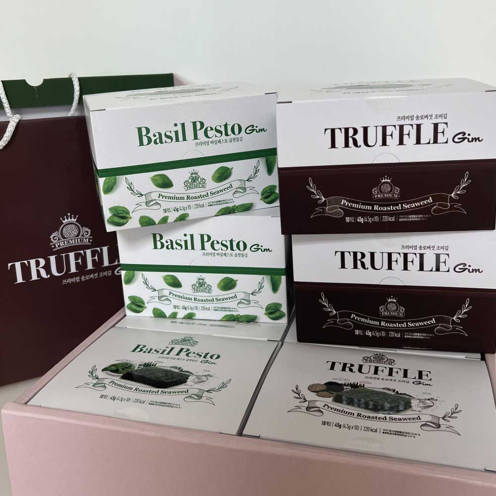 [Premium Gift Set] Truffle Seaweed & Basil Pesto Seaweed (40 Packs) – Korean Gopchang Gim / Jindo Seaweed / Seasoned Laver / Holiday Gift / Mixed Options Available
