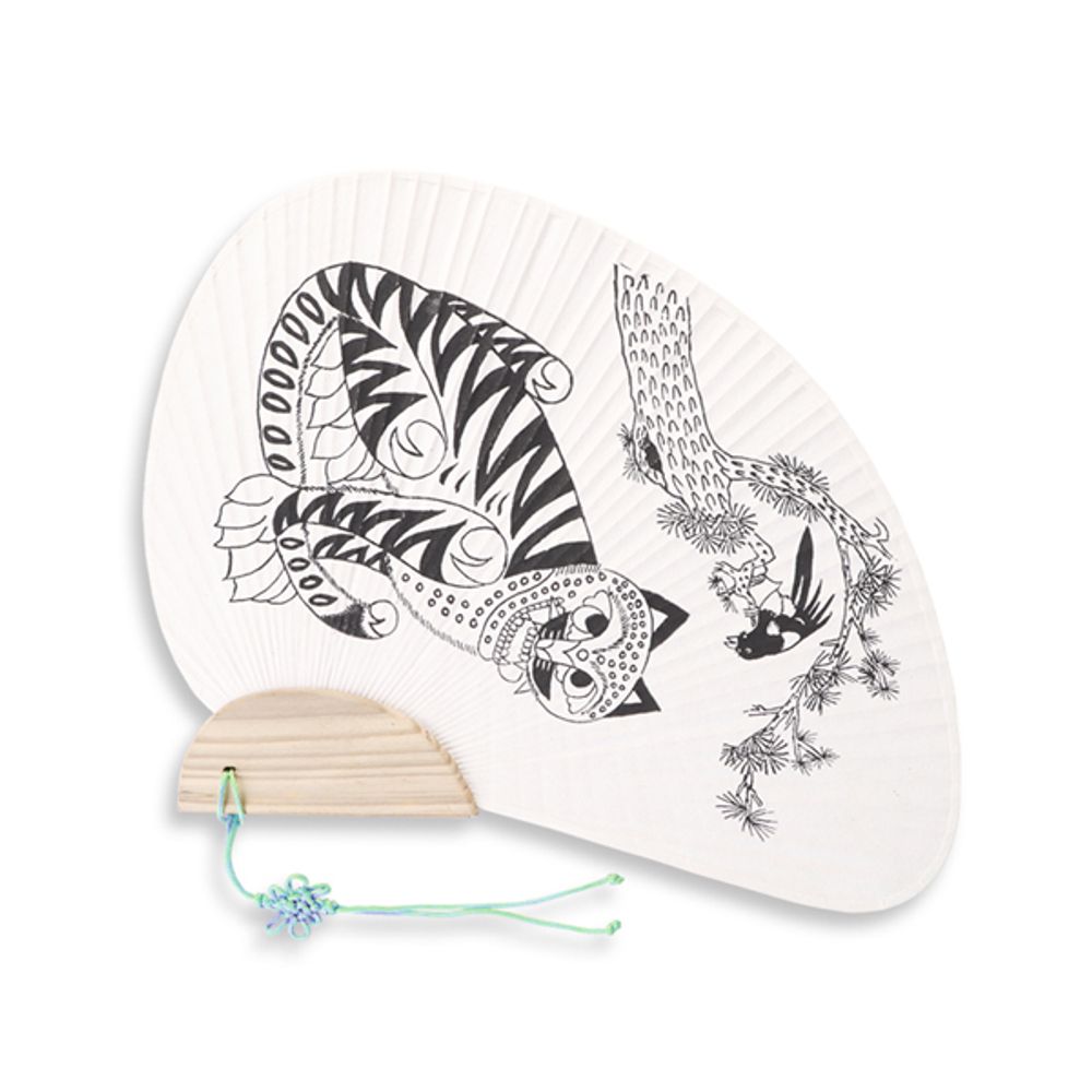 ATTY FACTORY Butterfly Fan – Tiger and Magpie Design | Korean Traditional Craft Fan | Derpy & Sussie Characters | Jak-Ho-Do Inspired | Colorable | Made in Korea