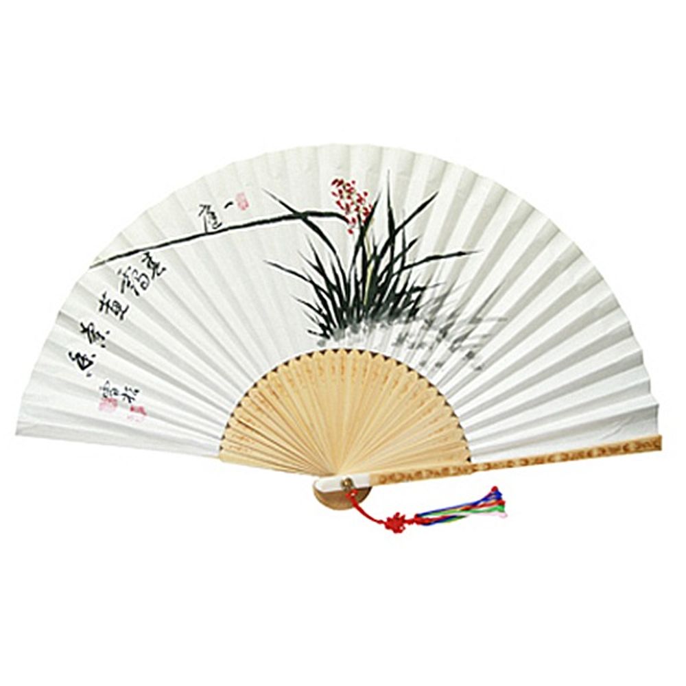 ATTY FACTORY Premium Traditional Korean Folding Fan – Hand-Painted Orchid on Hanji & Bamboo, Premium Craftsmanship, with Traditional Knot + Box + Silk Pouch – Made in Korea