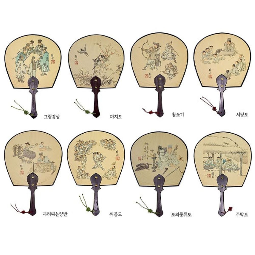ATTY FACTORY Traditional Korean Folk Art Fan – Large Size, Bamboo & Hanji Craft, Featuring Korean Traditional Genre Paintings, Made in Korea