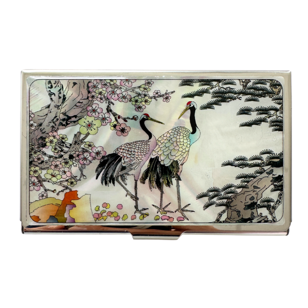 NAMIN Craft Korean Traditional Mother-of-Pearl Business Card Case (95mm x 65mm), Ten longevity White– Handmade Lacquerware Gift, Compact Design with Box – Made in Korea