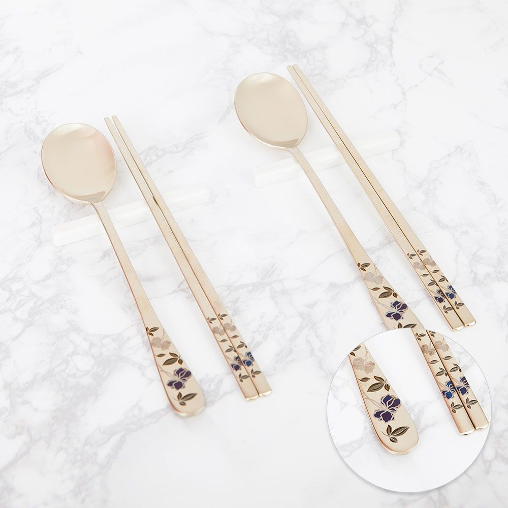 SEOCHON Blue Magnolia Titanium Cutlery Set for Two _ Timeless Design & Premium Quality _Made In Korea