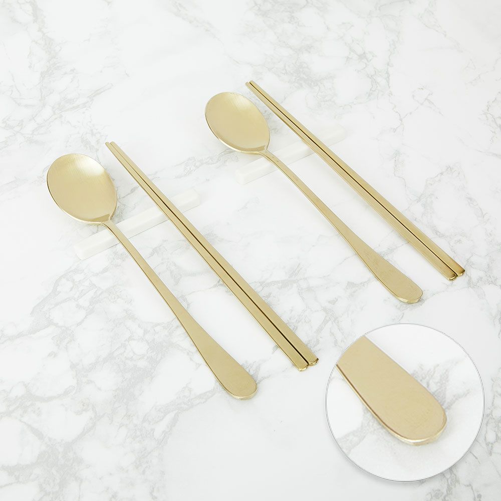 SEOCHON Marble Titanium Spoon & Chopstick Set for Two – Premium Korean Cutlery Gift Seochon Workshop_Made In Korea