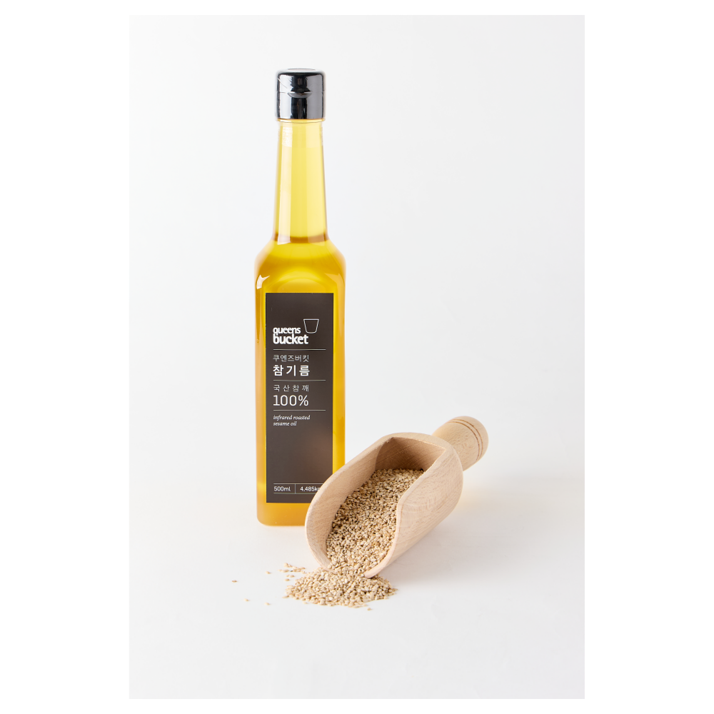 QUEENBUCKET Korean Cold-Pressed Sesame Oil  500ml  _ 100% Korean Sesame Seeds, Premium Raw Sesame Oil _ Made in Korea