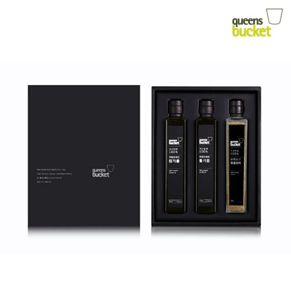 QUEENSBUCKET Korean Sesame Oil · Perilla Oil · Sesame Seeds 200ml Set _ Premium Korean Cold-Pressed Oils & Seeds