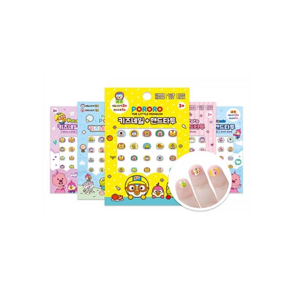 Pororo Kids Nail + Hand Tattoo Sticker Set (5 Types, Choose 1) – Safety Certified Authentic Kids Nail Art