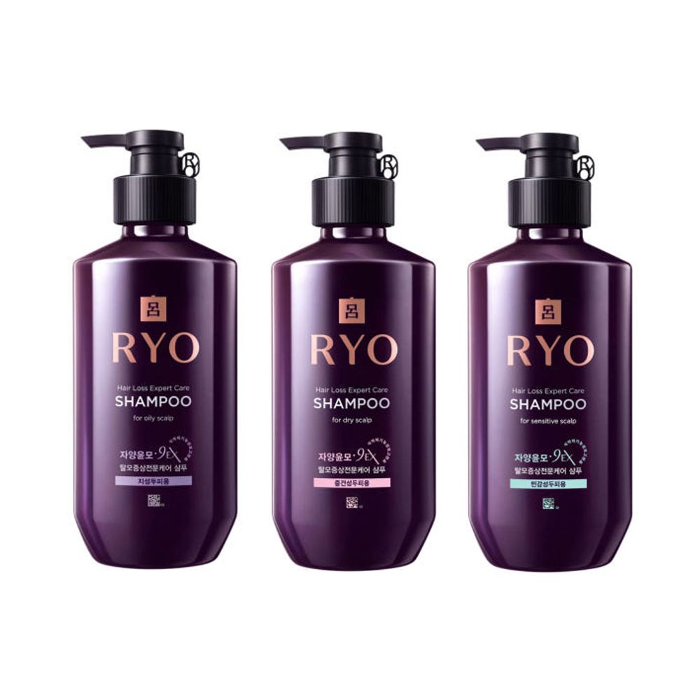 RYO 9EX Hair Loss Expert Care SHAMPOO 400ml – GinsenSydil™ Technology, Caffeine Hair-Root Strengthening, Oily / Dry / Sensitive Scalp Options _ Made in KOREA