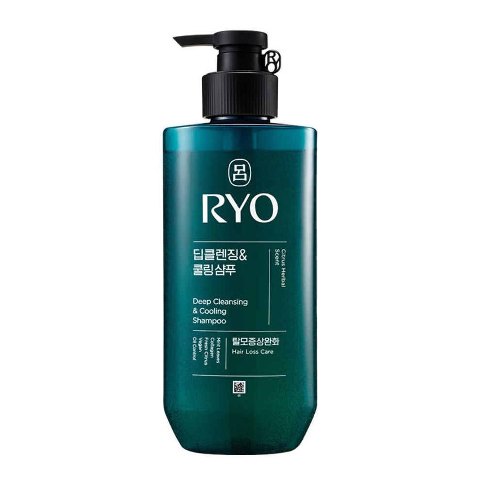 RYO GREEN Deep Cleansing & Cooling Shampoo 480ml – Oily Scalp Purifying Shampoo with Ginseng, Caffeine & Triple Collagen™ | Removes Sebum & Micro-Dust _ Made in KOREA