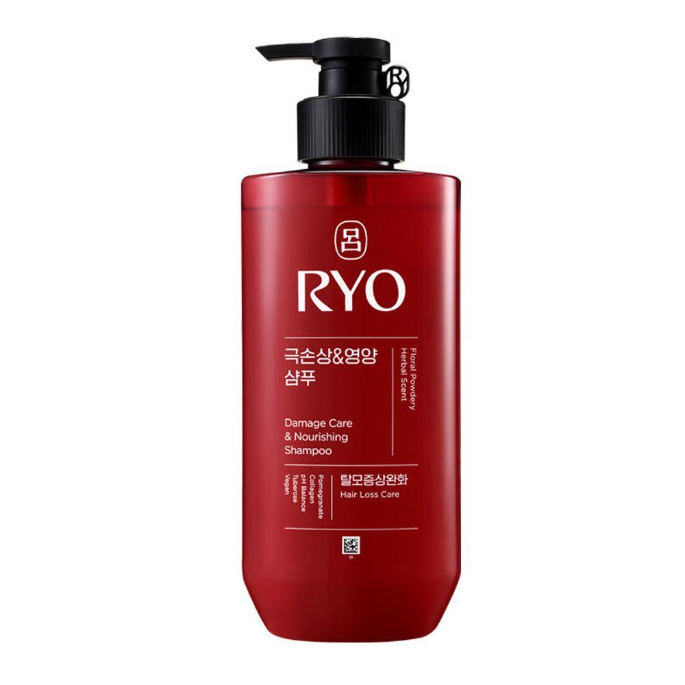 RYO RED Damage Care & Nourishing Shampoo 480ml – For Severely Damaged Hair, Hair-Loss Symptom Relief, Premium Ginseng & Caffeine, Triple Collagen™, pH-Balanced _ Made in KOREA