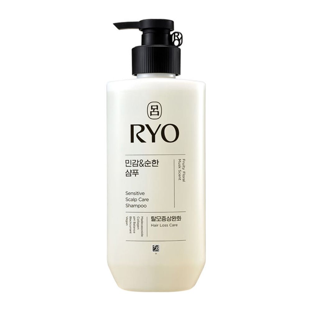 RYO WHITE Sensitive Scalp Care Shampoo 480ml – Hypoallergenic Mild Shampoo for Sensitive & Itchy Scalps with Madecassoside | Calming, pH-Balanced _ Made in KOREA
