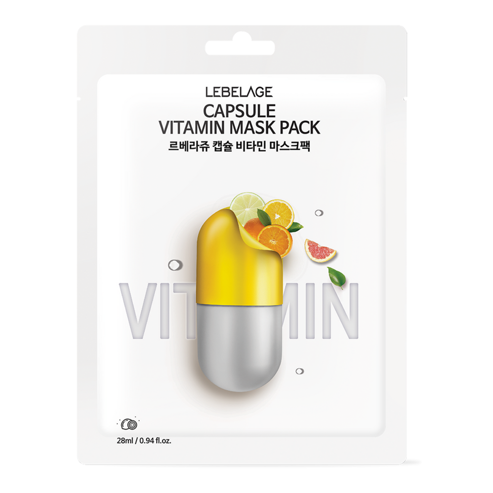 LEBELAGE Capsule Vitamin Mask Pack 10 Sheets for Brightening Skin Radiance Hydration and Anti-Wrinkle Care _ Made in Korea