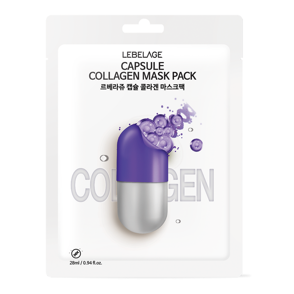 LEBELAGE Capsule Collagen Mask Pack 10 Sheets with Hydrolyzed Collagen for Skin Elasticity Firming and Deep Hydration Care _ Made in Korea