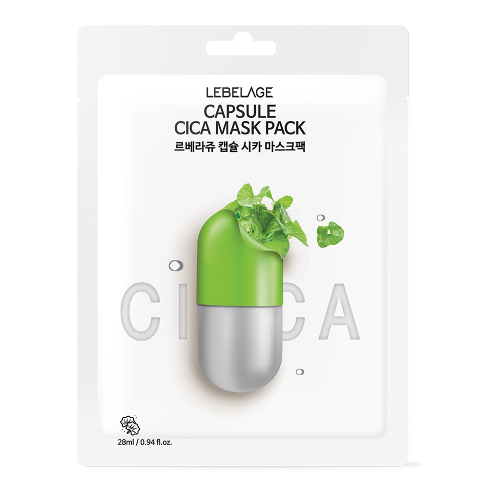 LEBELAGE Capsule Cica Mask Pack 10 Sheets with Centella Asiatica for Sensitive Skin Soothing and Hydration Care _ Made in Korea
