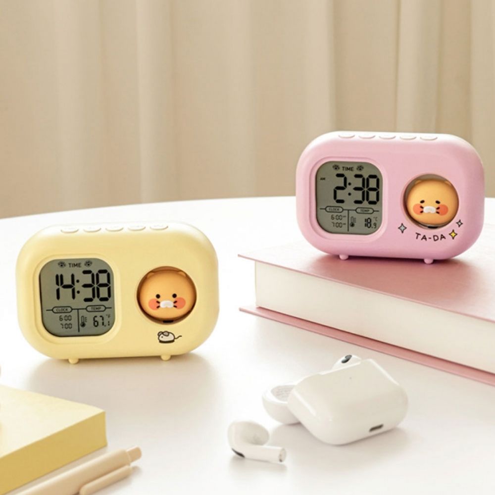 Kakao Friends Choonsik Low-Noise Digital Desk Clock | Alarm/Temp/Night Light/Snooze Function | Designed in Korea