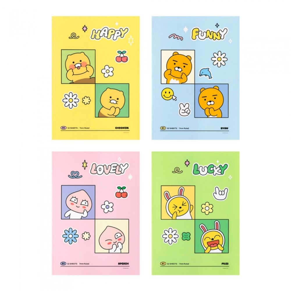 Kakao Friends Say Cheese B5 New Semester Bound Notebook (Ryan/Apeach/Muzi/Choonsik) | 180° Flat Lay Notebook | Made in Korea