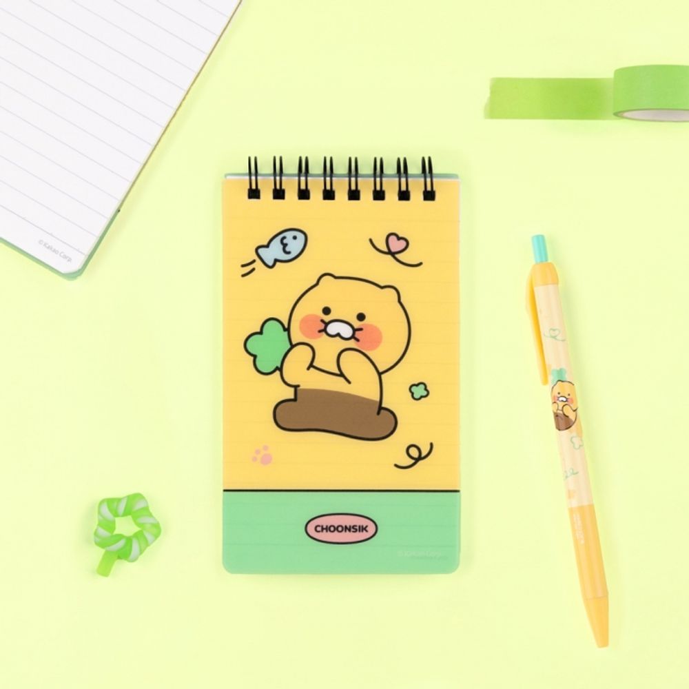Kakao Friends Choonsik PP Cover Spiral Notebook | 360° Twin Ring Lined Memo Pad | Portable Note/Vocabulary Book | 80 Sheets Made in Korea