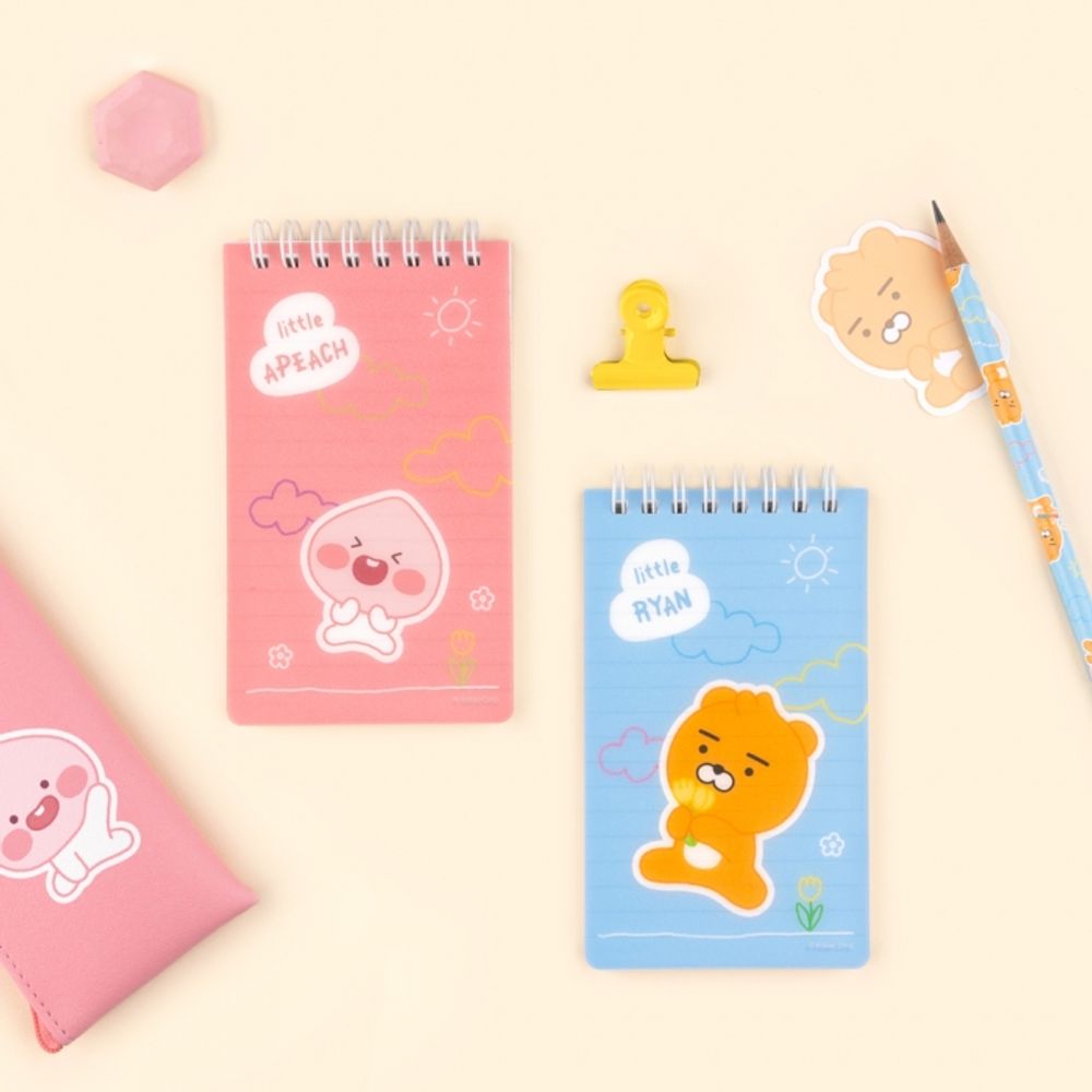 Kakao Friends Lovely PP Cover Spiral Notebook (Ryan/Apeach) | 360° Twin Ring Lined Note | 7mm Rule 80 Sheets | Portable Memo/Vocabulary Book | Made in Korea