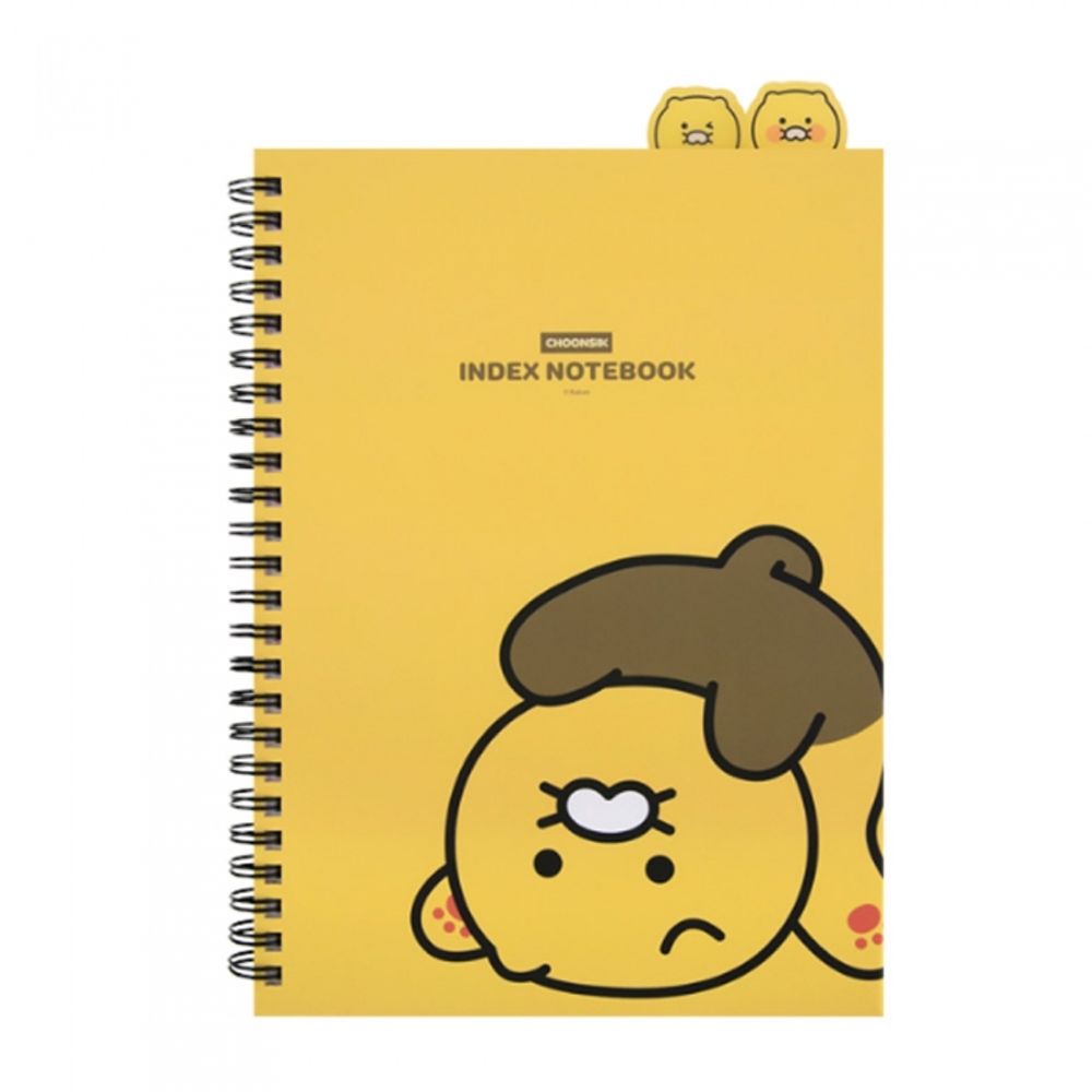 Kakao Friends Choonsik PP Index Spiral Notebook (3 Sections) | 72 Sheets Lined Note | 360° Twin Ring | 7mm Rule Made in Korea