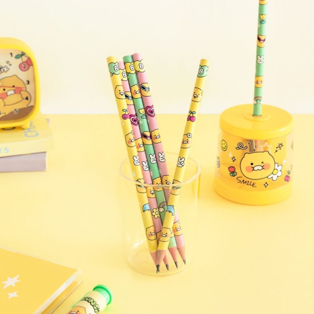 Kakao Friends Choonsik 'Say Cheese' 6-Pack Pencil Set | Pastel B Lead | Round Body Grip | Designed in Korea