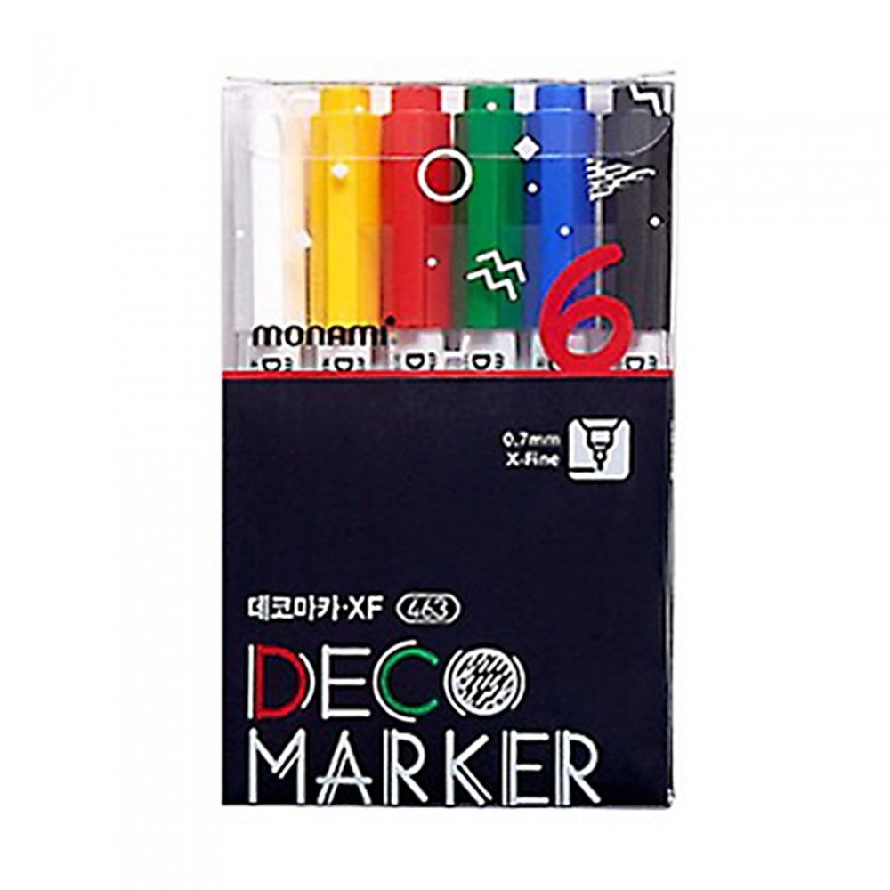 [Monami] Deco Marker XF 463 6 Color Set | Water-Based Opaque 0.7mm Fine Nib | Detail/Layering Marker | Mild Odor | Made in Korea