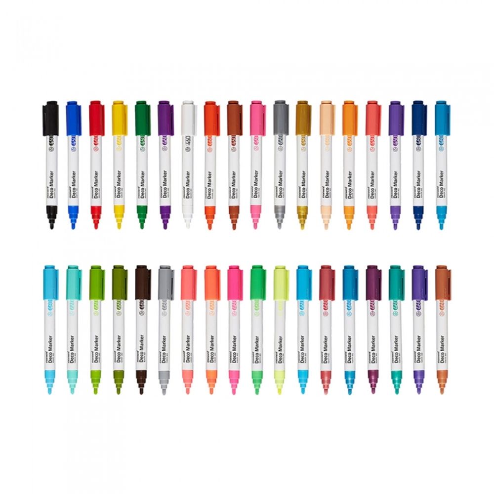 [Monami] Deco Marker 460 Basic (24 colors), Fluorescent (6 colors), Metallic (6 colors) | Water-Based Opaque 2mm Round Nib | Multi-Surface Decoration | Mild Odor | Made in Korea