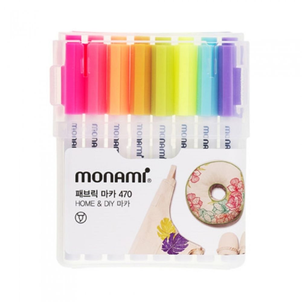 [Monami] Fabric Marker 470 8 Color Set B | Brush Tip Pen | No-Iron Cloth/Textile Coloring | DIY | Designed in Korea
