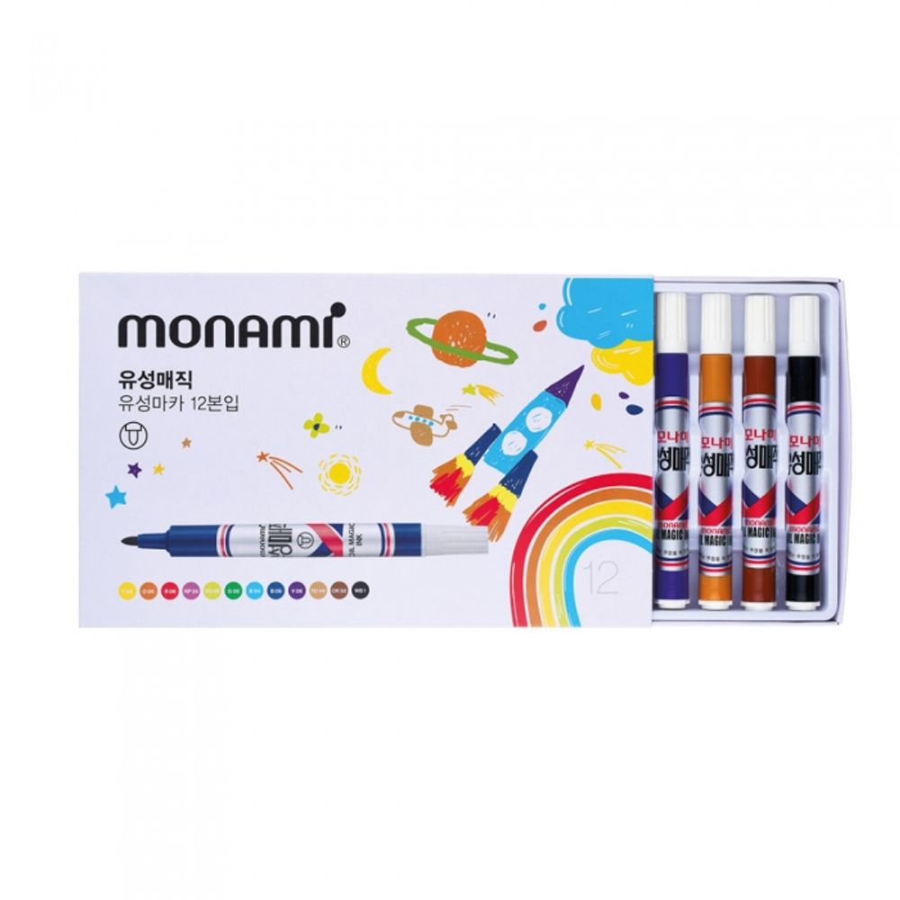 [Monami] Permanent Marker 12 Colors | Round Nib 1.5mm (Bullet) | Mild Odor Alcohol Ink | Made in Korea