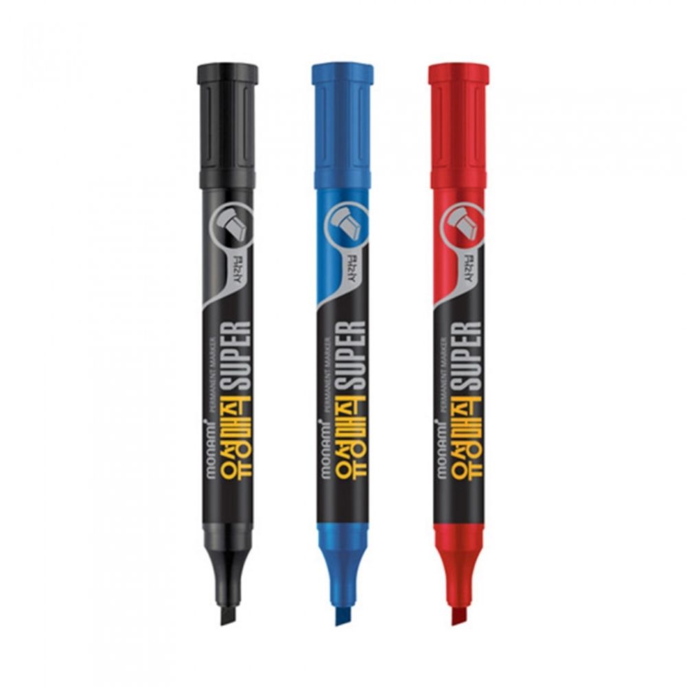 [Monami] Super Permanent Marker Chisel Tip | Super Ink for Coated Surfaces | Mild Odor/Fast Drying | Chisel Nib 1–4mm | Made in Korea
