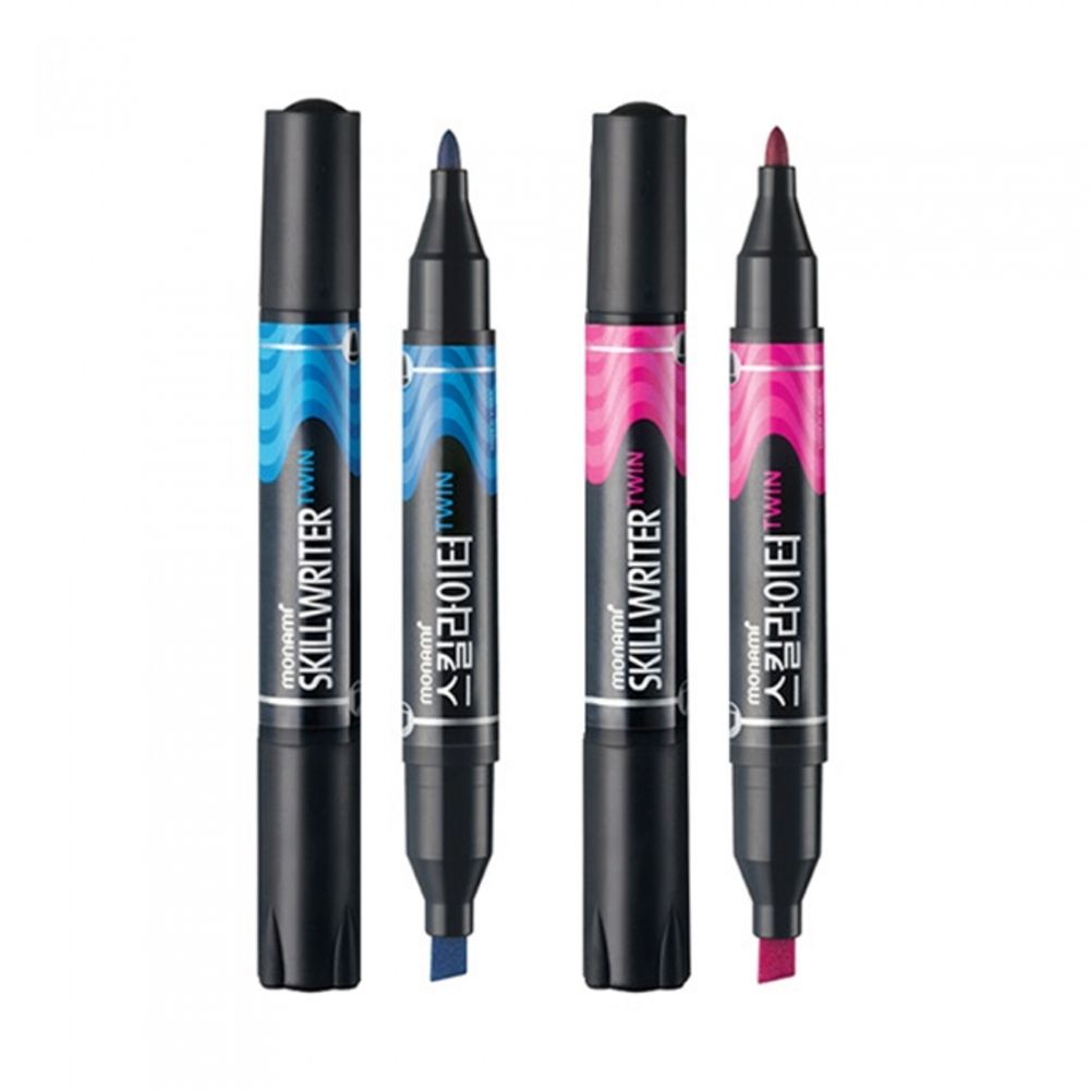 [Monami] Skill Writer Twin Marker | Round Nib 1mm + Chisel Nib 4–8mm | Metal/Industrial Specialty Marker | Water Washable | Made in Korea