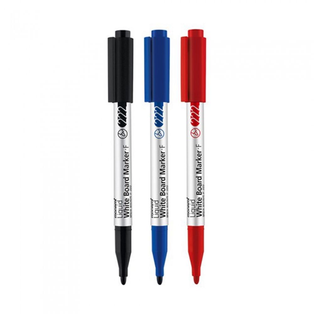 [Monami] Wet Ink Whiteboard Marker F222 1 Dozen (Black, Blue, Red) | Fine Tip 1.3mm Round Nib | Long-Lasting Ink | Made in Korea