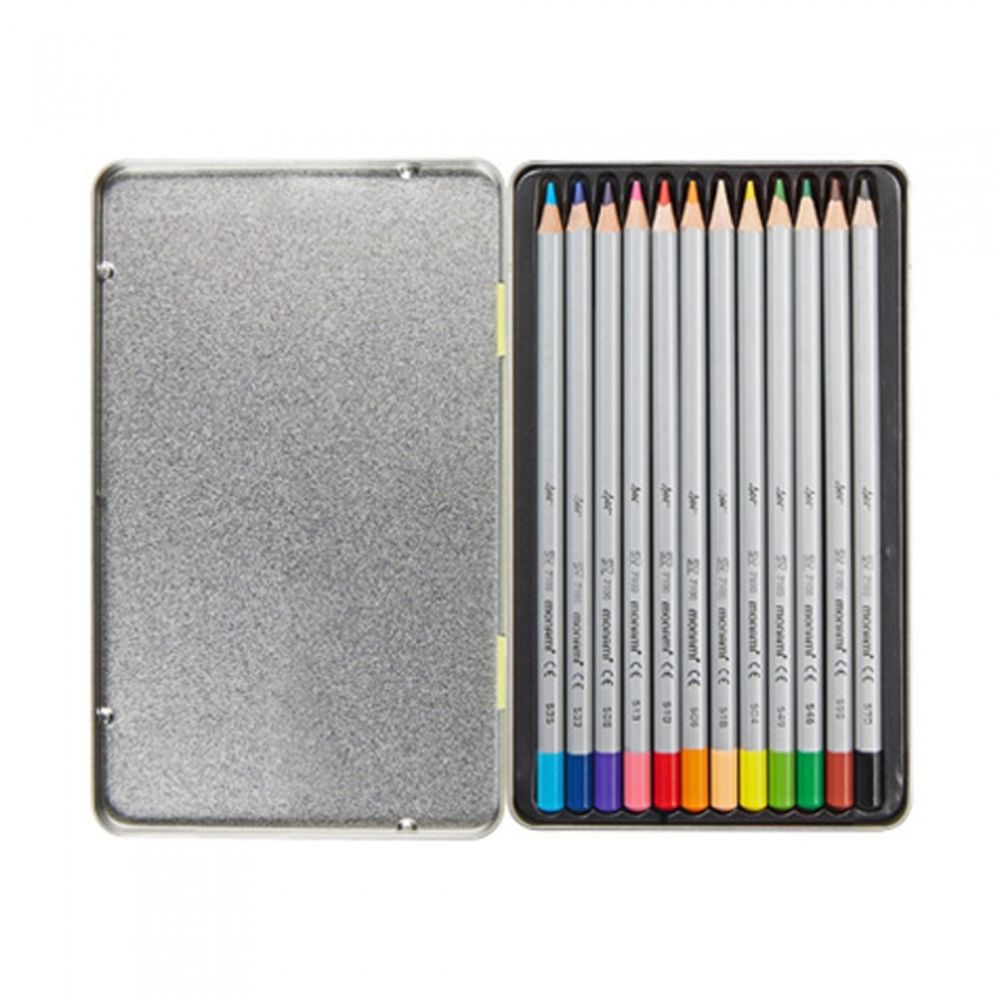 [Monami] BNUHNUZ Oil-Based Colored Pencil 12 Color Set / Tin Case | Hexagonal Barrel | Water-Resistant