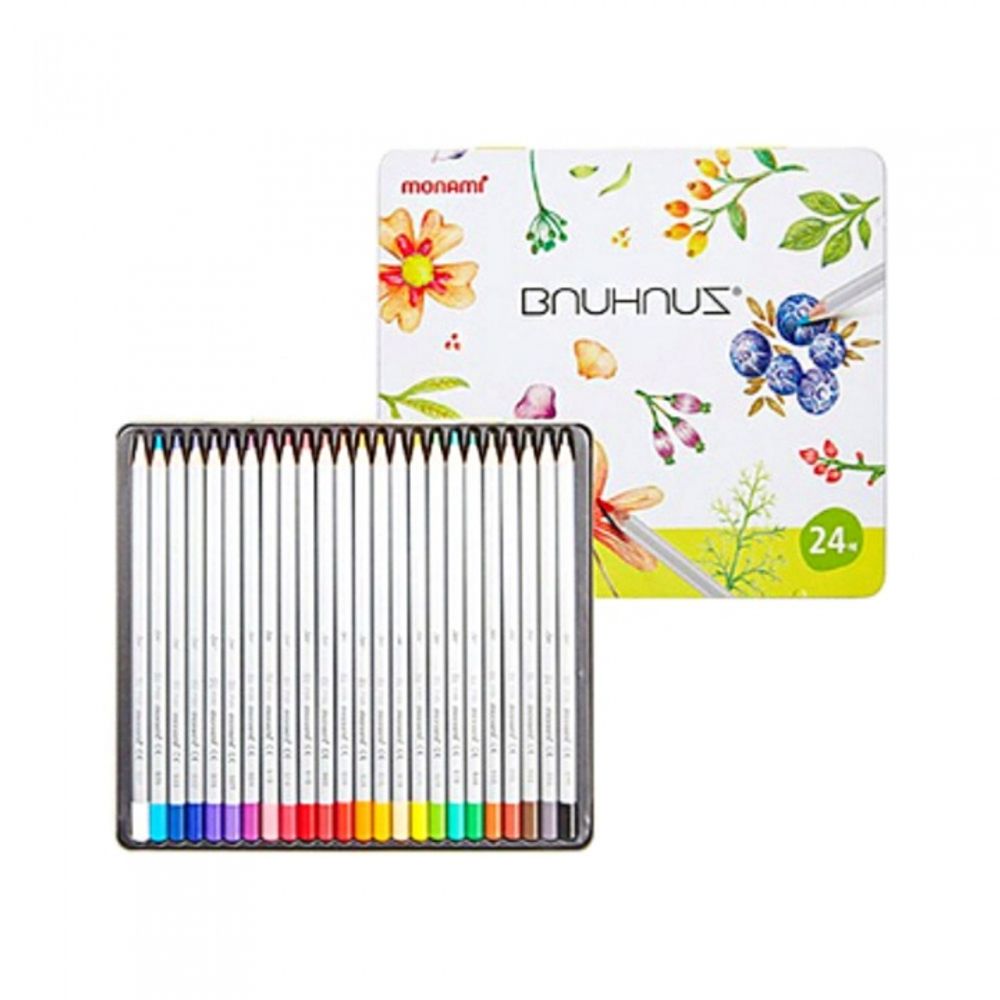 [Monami] BNUHNUZ Oil-Based Colored Pencil 24 Color Set / Tin Case | Hexagonal Barrel | Water-Resistant