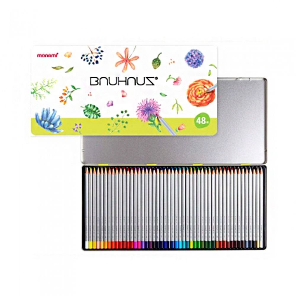 [Monami] BNUHNUZ Oil-Based Colored Pencil 48Color Set / Tin Case | Hexagonal Barrel | Water-Resistant | Designed in Korea