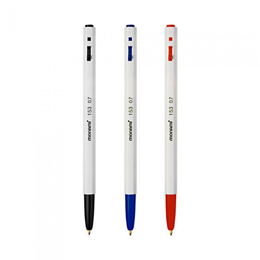 [Monami] 153 Ballpoint Pen 0.7mm 1 Dozen (12 Pens) | Korea's National Pen | Retractable Hexagonal Design | Black/Blue/Red | Made in Korea