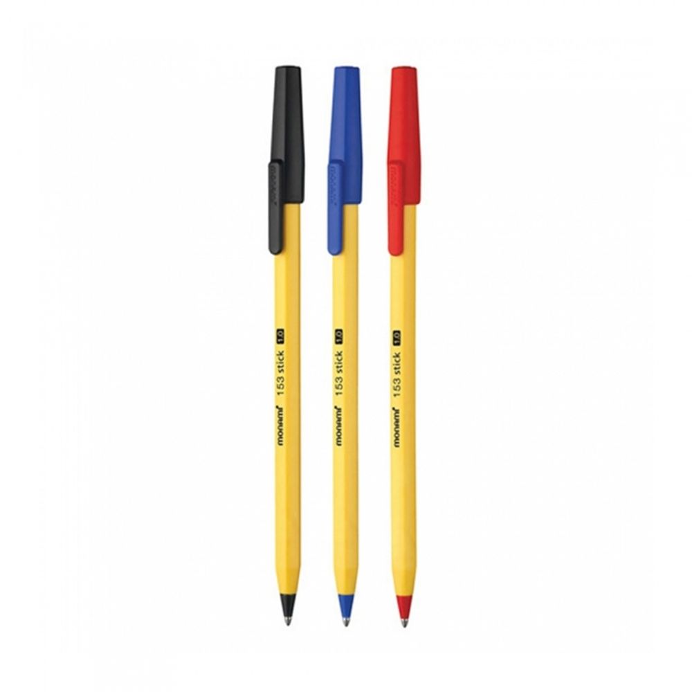 [Monami] 153 Stick Ballpoint Pen 1.0mm (Yellow Body) 1 Dozen (12 Pens) | Capped Hexagonal Design | Matte Body/Non-Slip Grip | Made in Korea