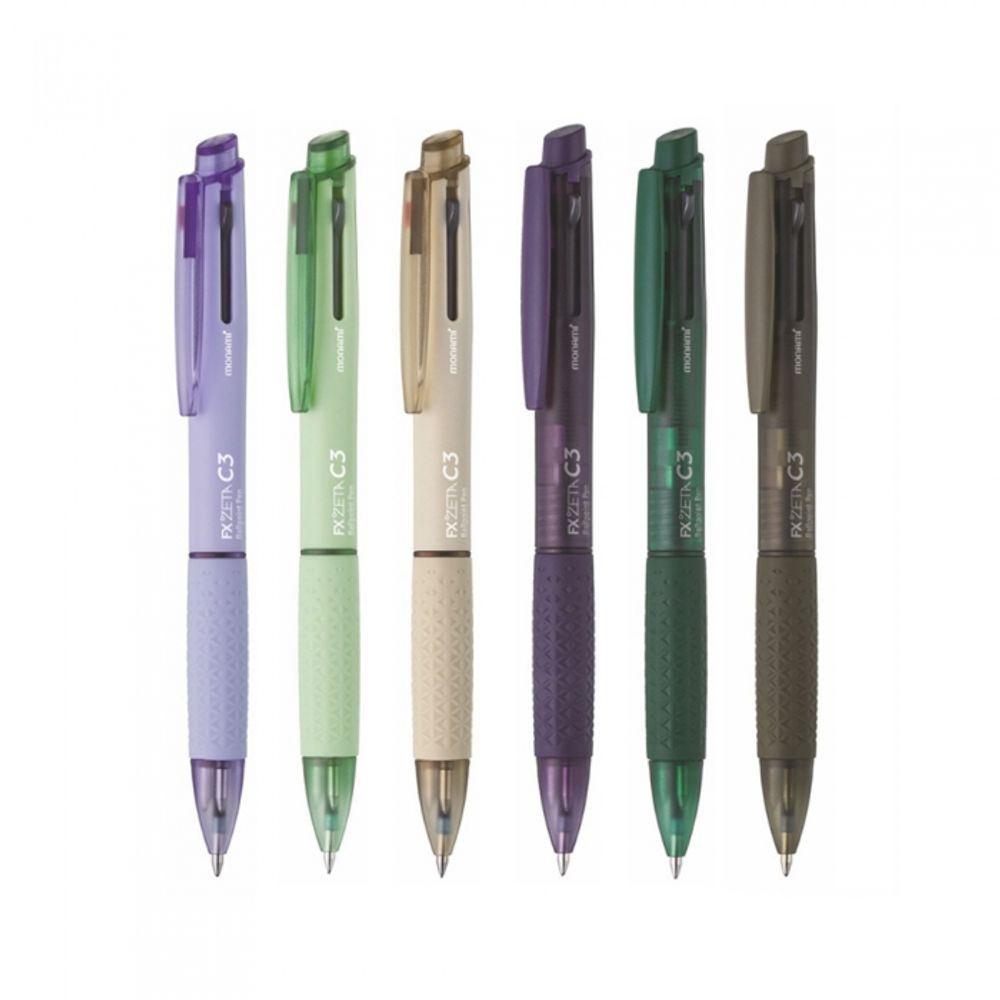 [Monami] FX-ZETA C3 3-Color Oil-Based Ballpoint Pen 0.5mm (Pastel Body) | Low-Viscosity Ink/Quiet Knock | Rubber Grip | Made in Korea