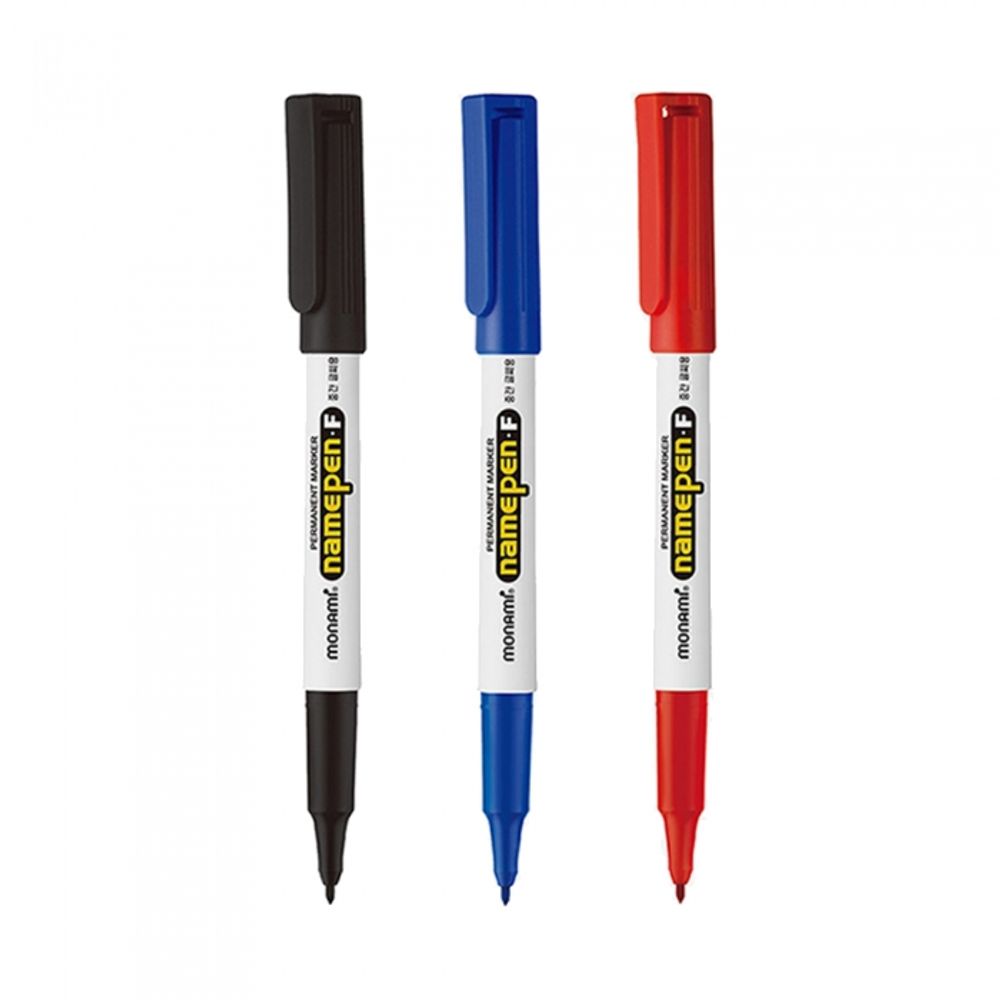 [Monami] Name Pen F (Medium Line) | Fine Nib 1mm Permanent Marker | Black, Red, Blue | Made in Korea