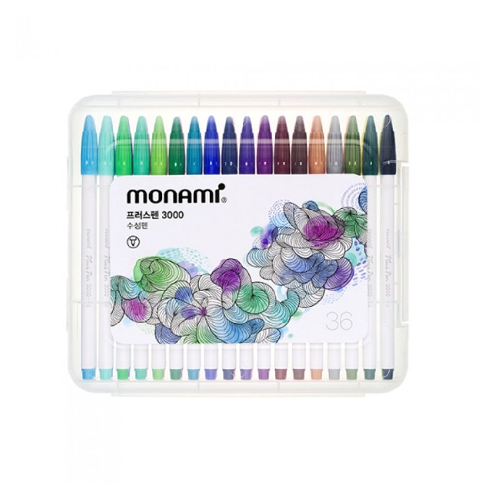 [Monami] Plus Pen 3000 36 Color Set | 0.4mm Fine Nib | Watercolor Effect | Ventilated Cap | Designed in Korea