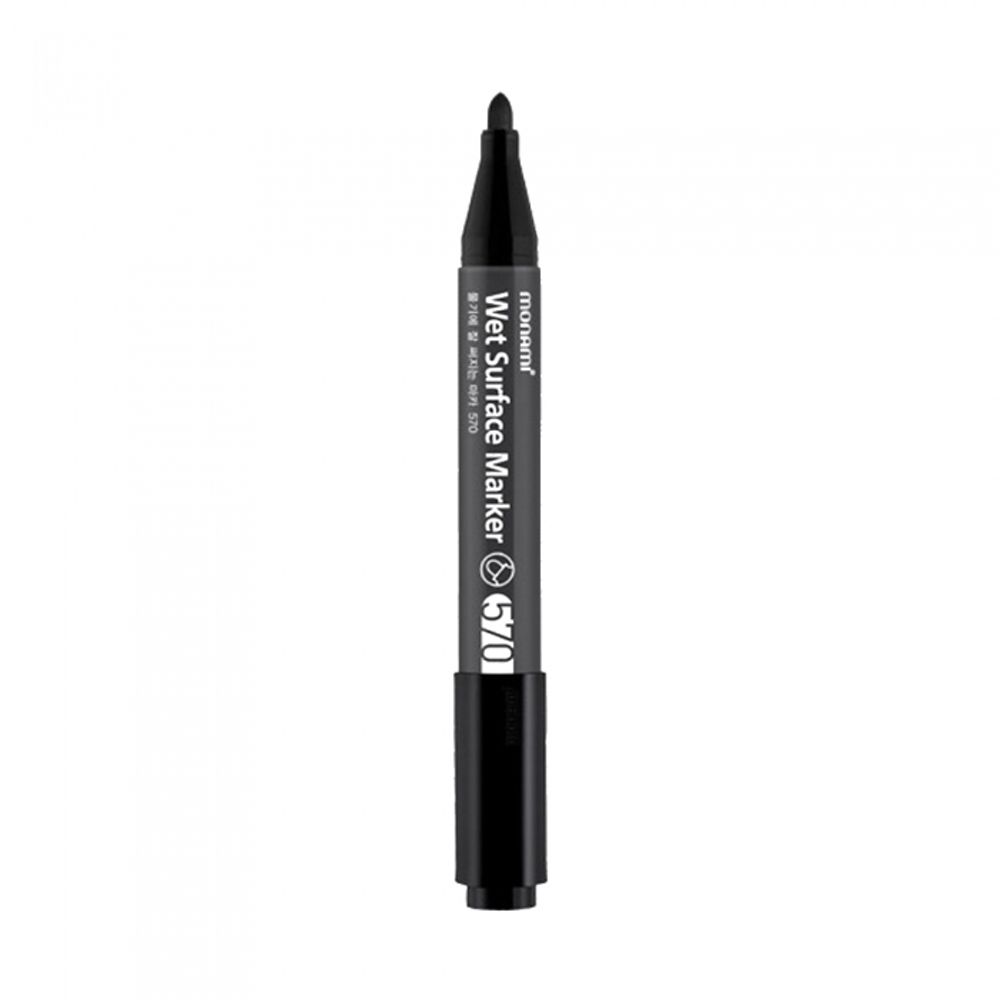 [Monami] All-Weather Marker 570 (Black) | 2mm Round Nib | Marks Clearly on Wet/Oily Surfaces | Quick Dry/Water-Resistant | Made in Korea