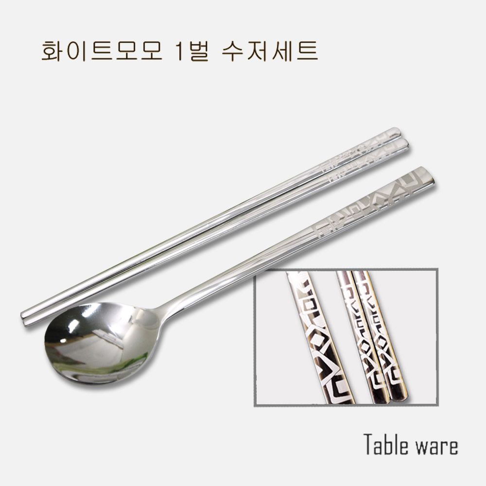 White MOMO Cutlery Set – Stainless Steel 18/10 Spoon & Chopsticks Gift Set, Anti-Corrosion, High-Gloss Finish, Gift Box Included _ Made In Korea 