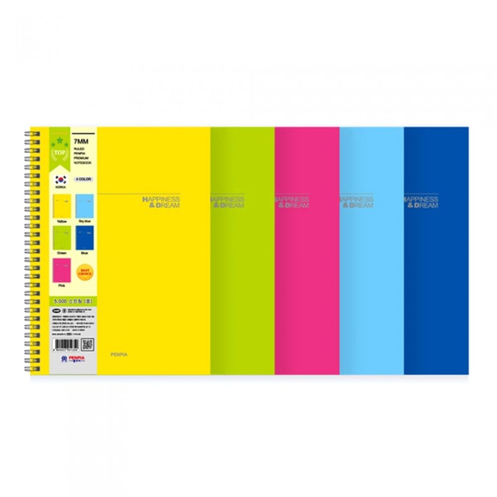 [Penpia] 5000 Medium PP Cover Spring Notebook (25-Size) | Lined 75g Paper / 128 Sheets | 150*206mm | Left Twin Spiral Bound | Made in Korea