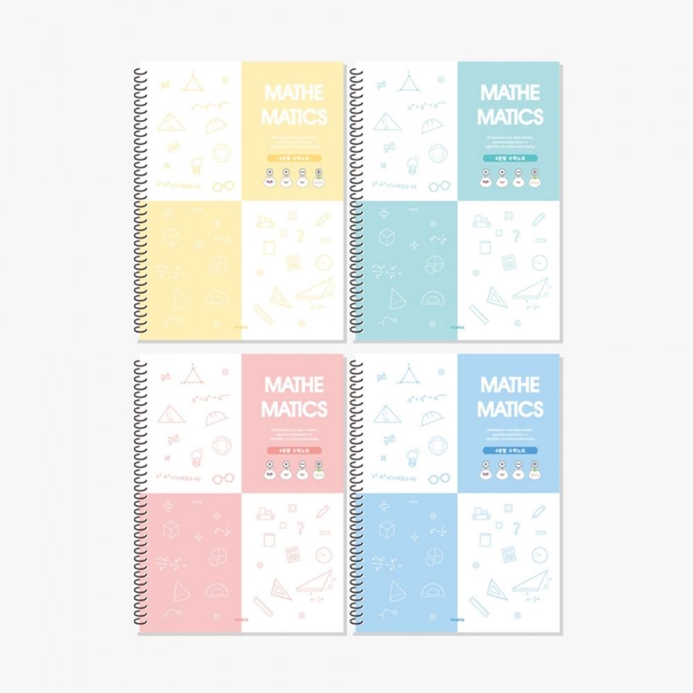 [Penpia] 2000 Four-Split Spring Notebook (Math) | 75g Wood-Free Paper / 50 Sheets | 188*260mm | Left Spiral Bound | Made in Korea